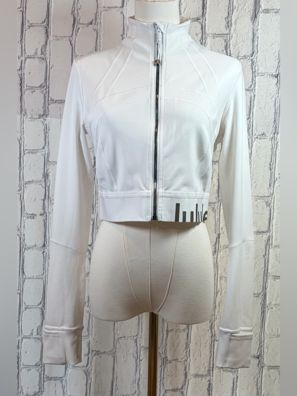 lululemon athletica Women White Full-Zip Performance Jacket with Olive Logo